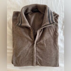 Banana Republic Brown Grandpa Sweater Full Zip Striped Collar Pima Cotton Size M